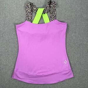 Jofit Wide Strap Active Top Women's Small Crossover Back Purple Green Shelf Bra